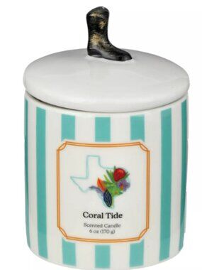 Destination Holiday Coral Tide Scented Striped Ceramic Candle with Lid